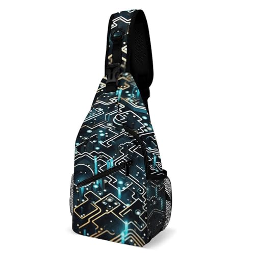Oudrspo Coding Pattern Colorful Butterflies Flying Around on Black Background Sling Bag Crossbody Chest Bag with Pockets, Shoulder Backpack for Hiking, Travel von Oudrspo