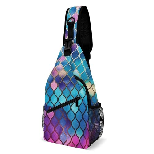 Oudrspo Colored Fish Scale Sling Bag for Men Women Crossbody Backpack Colorful Fish Mermaid Scales Crossbody Bag Chest Bags for Travel Sport von Oudrspo