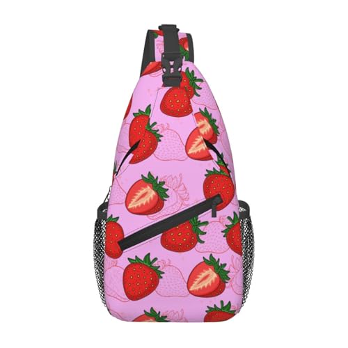 Oudrspo Cute Cartoon Strawberry Black Strawberry Sling Bag For Women Men Travel Hiking Backpack Crossbody Shoulder Chest Bags Casual Daypack Sport von Oudrspo
