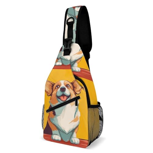 Oudrspo Cute Corgi Dog Sling Bag for Men Women Crossbody Backpack Cute Black Pug Dog Crossbody Bag Chest Bags for Travel Sport von Oudrspo