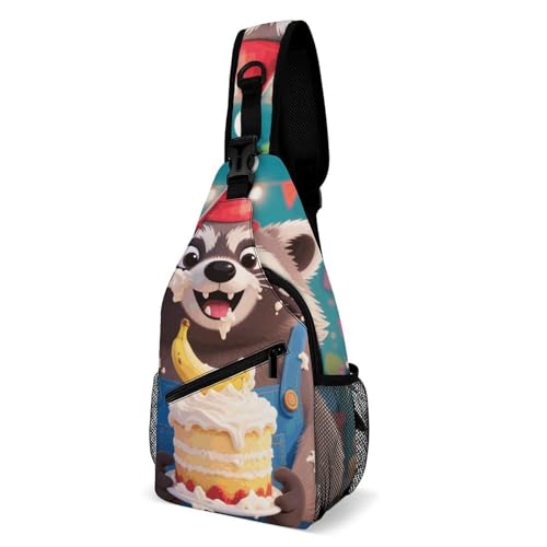 Oudrspo Cute Raccoon Apricot Flower Sling Bag Crossbody Chest Bag with Pockets, Shoulder Backpack for Hiking, Travel von Oudrspo