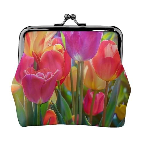 Oudrspo Damen-Geldbörse aus Leder mit Blumen-Print und Kiss-Lock-Verschluss – kompaktes und sicheres Münzfach von Oudrspo