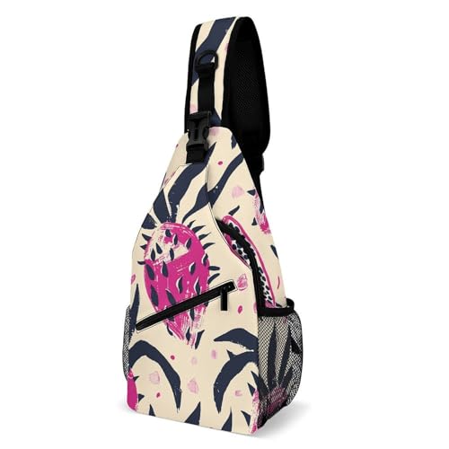 Oudrspo Dragon Fruit Pattern Gray And Gold Sling Bag Crossbody Chest Bag with Pockets, Shoulder Backpack for Hiking, Travel von Oudrspo