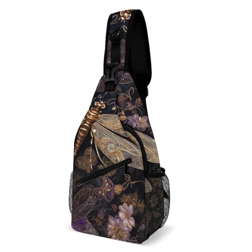 Oudrspo Dragonfly and Purple Flowers Sling Bag for Men Women Crossbody Backpack Easter Eggs Crossbody Bag Chest Bags for Travel Sport von Oudrspo