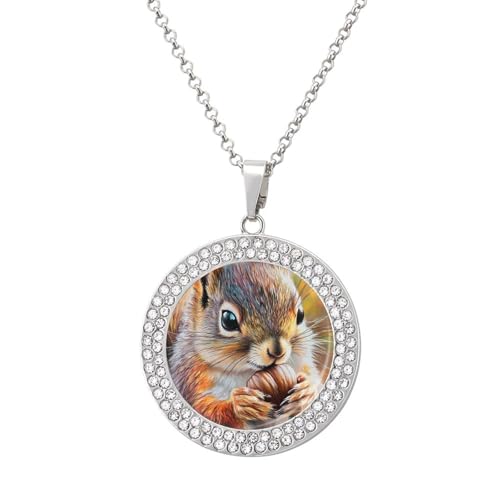 Oudrspo Eichhörnchen Vintage Ölgemälde Anhänger Halskette für Frauen Diamant Halsketten Kreis von Oudrspo
