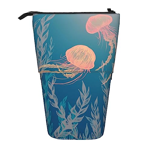 Oudrspo Federmäppchen, Niedliche Stehende Federtasche, Einziehbares Federmäppchen, Quallen Illustration Schreibwaren Organizer Tasche von Oudrspo