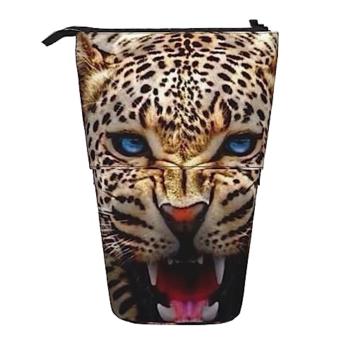 Oudrspo Federmäppchen, süßes Federmäppchen zum Stehen, einziehbares Federmäppchen, Schreibwaren-Organizer-Tasche mit Leopardenmuster von Oudrspo