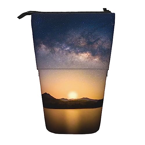 Oudrspo Federmäppchen, süßes stehendes Federmäppchen, einziehbares Federmäppchen, Schreibwaren-Organizer-Tasche mit Sonnenuntergangs-Sternenhimmel von Oudrspo