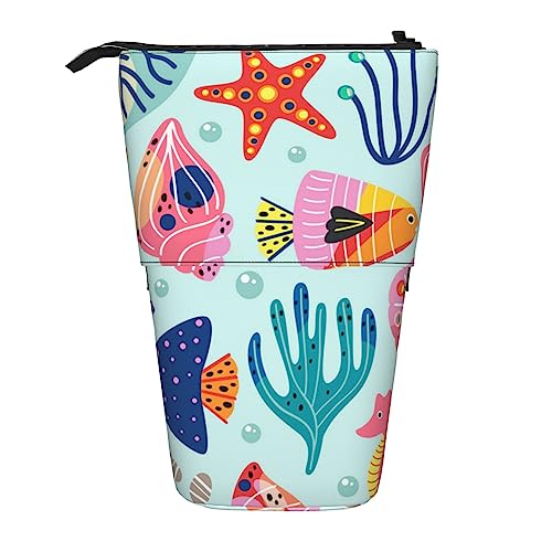 Oudrspo Federmäppchen, süßes stehendes Federmäppchen, einziehbares Federmäppchen, Schreibwaren-Organizer-Tasche mit Unterwasser-Meeresleben von Oudrspo
