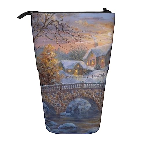 Oudrspo Federmäppchen, süßes stehendes Federmäppchen, einziehbares Federmäppchen, Winter-Sonnenuntergang-Schreibwaren-Organizer-Tasche von Oudrspo