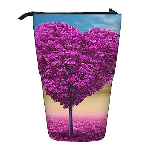 Oudrspo Federmäppchen, süßes stehendes Federmäppchen, einziehbares Federmäppchen, herzförmige Schreibwaren-Organizer-Tasche mit Baummotiv von Oudrspo