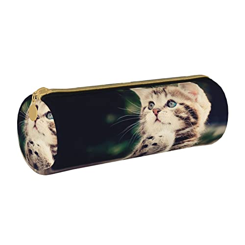 Oudrspo Federmäppchen aus Leder mit Katzenmuster, tragbare Schreibwarentasche, Organizer, Schreibwarenetui, Unisex von Oudrspo