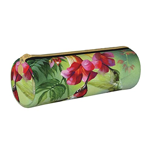 Oudrspo Federmäppchen aus Leder mit Kolibri-Blumendruck, tragbare Schreibwarentasche, Organizer, Schreibwarenetui, Unisex von Oudrspo