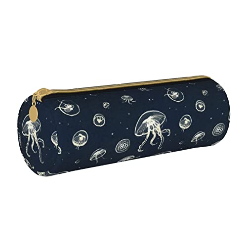 Oudrspo Federmäppchen aus Leder mit Quallenmuster, Reißverschluss, tragbare Schreibwarentasche, Organizer, Schreibwarenetui, Unisex von Oudrspo