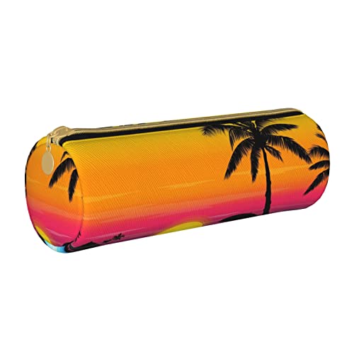 Oudrspo Federmäppchen aus bedrucktem Leder mit Sonnenuntergangspalme, tragbare Schreibwarentasche, Organizer, Schreibwarenetui, Unisex von Oudrspo