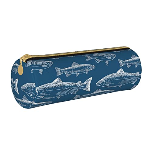 Oudrspo Federmäppchen aus bedrucktem Leder mit fischen, tragbare Schreibwarentasche, Organizer, Schreibwarenetui, Unisex von Oudrspo