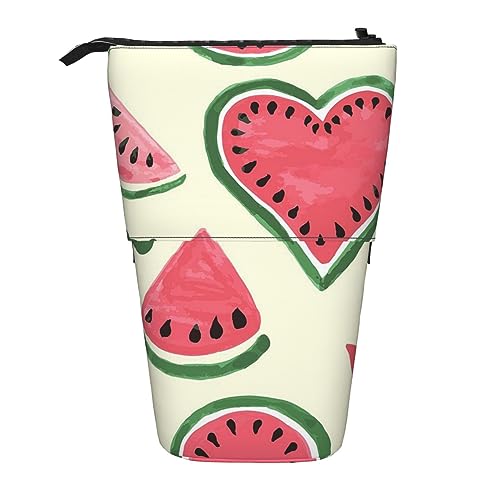 Oudrspo Federmäppchen mit Aquarell-Wassermelonen-Motiv, Bedruckt, stehend, Federmäppchen, Teleskop-Federmäppchen, süßes Schreibwarenetui, Büro-Organizer mit Reißverschluss von Oudrspo