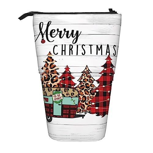 Oudrspo Federmäppchen mit Aufschrift „Merry Christmas, Stand-Up-Bleistiftbeutel, niedlicher Teleskop-Bleistifthalter, Make-up-Tasche für das Büro von Oudrspo