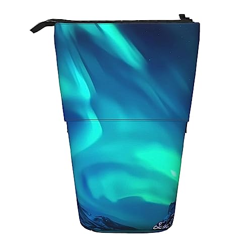 Oudrspo Federmäppchen mit Aufschrift „Northern Lights, Stand-Up-Bleistiftbeutel, niedlicher Teleskop-Stifthalter, Make-up-Tasche für das Büro von Oudrspo