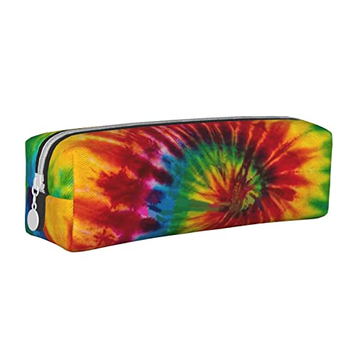 Oudrspo Federmäppchen mit Batikmuster, rundes Stiftetui, tragbares Federmäppchen, Leder-Organizer mit Reißverschluss, Kosmetiktasche von Oudrspo