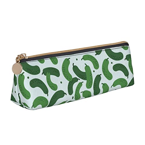 Oudrspo Federmäppchen mit Cartoon-Gurkenmuster, dreieckig, tragbares Federmäppchen, Leder-Organizer mit Reißverschluss, Kosmetiktasche von Oudrspo