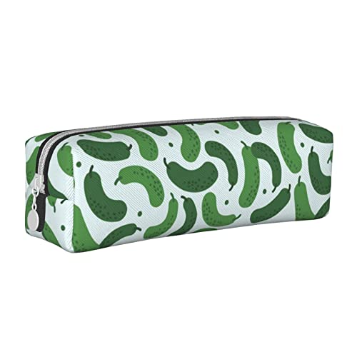 Oudrspo Federmäppchen mit Cartoon-Gurkenmuster, rund, Stiftetui, tragbar, Leder-Organizer mit Reißverschluss, Kosmetiktasche von Oudrspo
