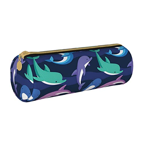 Oudrspo Federmäppchen mit Delfindruck aus Leder mit Reißverschluss, tragbare Schreibwarentasche, Organizer-Schreibwarentasche, Unisex von Oudrspo