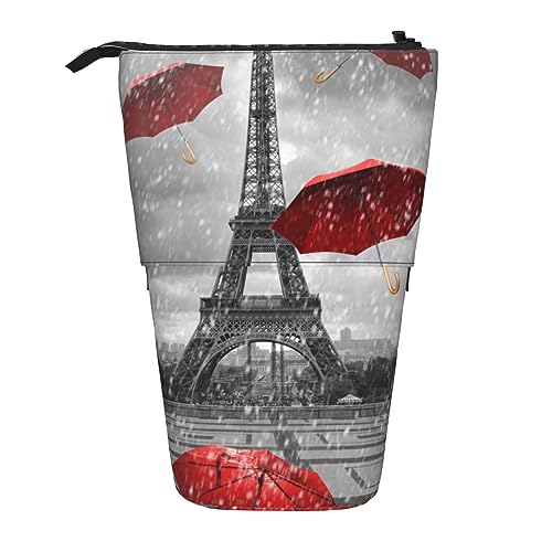 Oudrspo Federmäppchen mit Eiffelturm und rotem Regenschirm, süße Stifttasche, Teleskop-Schreibwarentasche, Make-up-Kosmetiktasche für Frauen im Büro von Oudrspo