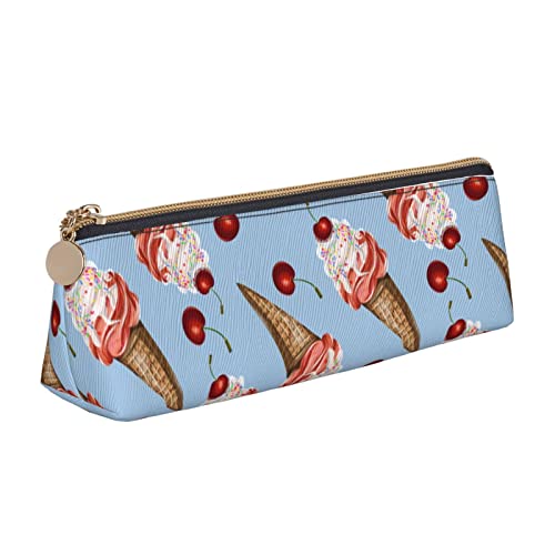 Oudrspo Federmäppchen mit Eiscreme- und Kirschenmuster, dreieckiges Stiftetui, tragbares Federmäppchen, Leder-Organizer mit Reißverschluss, Kosmetiktasche Oudrspo Federmäppchen mit Eiscreme- und Kirschenmuster, dreieckiges Stiftetui, tragbares Federmäppchen, Leder-Organizer mit Reißverschluss, Kosmetiktasche von Oudrspo