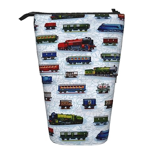 Oudrspo Federmäppchen mit Eisenbahnautos, Bedruckt, stehend, Federmäppchen, Teleskop-Federmäppchen, niedliches Schreibwarenetui, Büro-Organizer mit Reißverschluss von Oudrspo