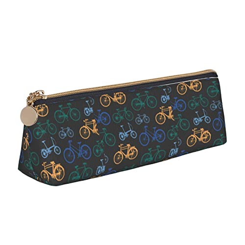 Oudrspo Federmäppchen mit Fahrradmuster, dreieckiges Stiftetui, tragbares Federmäppchen, Leder-Organizer mit Reißverschluss, Kosmetiktasche von Oudrspo