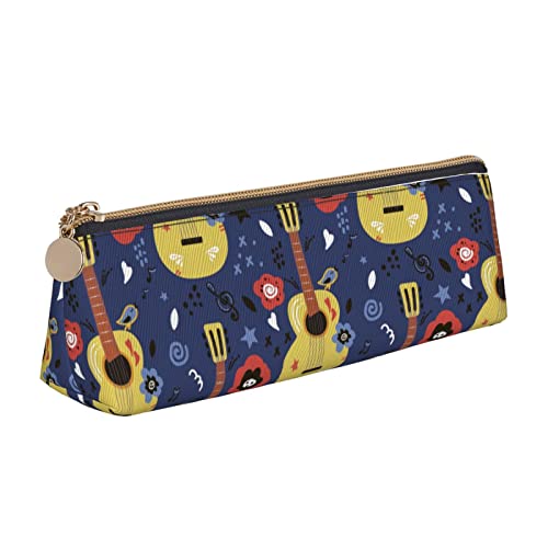 Oudrspo Federmäppchen mit Gitarren- und Musiknotenmuster, dreieckiges Stiftetui, tragbares Federmäppchen, Leder-Organizer mit Reißverschluss, Kosmetiktasche Oudrspo Federmäppchen mit Gitarren- und Musiknotenmuster, dreieckiges Stiftetui, tragbares Federmäppchen, Leder-Organizer mit Reißverschluss, Kosmetiktasche von Oudrspo