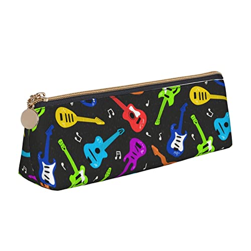 Oudrspo Federmäppchen mit Gitarren- und Musiknotenmuster, dreieckiges Stiftetui, tragbares Federmäppchen, Leder-Organizer mit Reißverschluss, Kosmetiktasche Oudrspo Federmäppchen mit Gitarren- und Musiknotenmuster, dreieckiges Stiftetui, tragbares Federmäppchen, Leder-Organizer mit Reißverschluss, Kosmetiktasche von Oudrspo