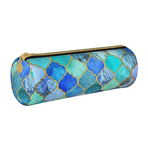 Oudrspo Federmäppchen mit Gittermuster aus Leder mit Reißverschluss, tragbare Schreibwarentasche, Organizer, Schreibwarenetui, Unisex von Oudrspo