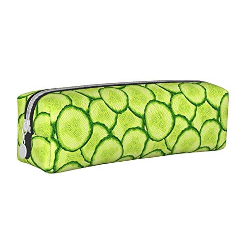 Oudrspo Federmäppchen mit Gurkenmuster, rund, Stiftetui, tragbar, Leder-Organizer mit Reißverschluss, Kosmetiktasche von Oudrspo