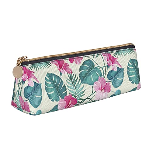 Oudrspo Federmäppchen mit Hibiskusblüten, dreieckig, tragbares Federmäppchen, Leder-Organizer mit Reißverschluss, Kosmetiktasche von Oudrspo