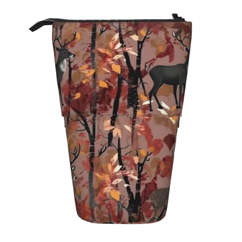 Oudrspo Federmäppchen mit Hirsch- und Blättermotiv, kariert, süße Stifttasche, Teleskop-Schreibwarentasche, Make-up-Kosmetiktasche für Frauen im Büro Oudrspo Federmäppchen mit Hirsch- und Blättermotiv, kariert, süße Stifttasche, Teleskop-Schreibwarentasche, Make-up-Kosmetiktasche für Frauen im Büro von Oudrspo
