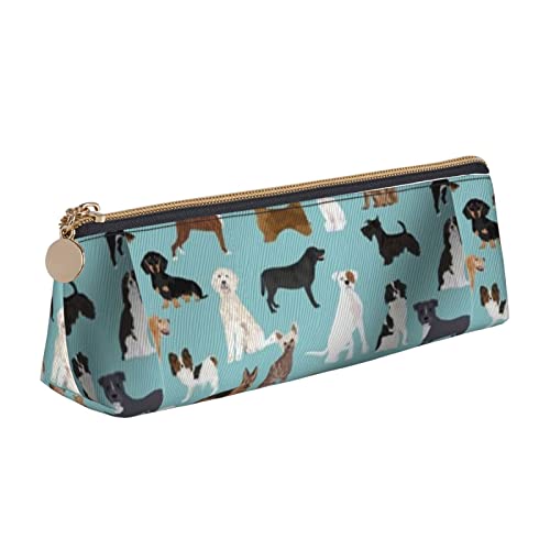 Oudrspo Federmäppchen mit Hundemotiv, dreieckig, tragbares Federmäppchen, Leder-Organizer mit Reißverschluss, Kosmetiktasche von Oudrspo