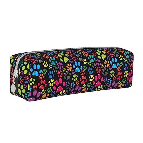 Oudrspo Federmäppchen mit Hundepfoten-Motiv, rund, Stiftetui, tragbar, Leder-Organizer mit Reißverschluss, Kosmetiktasche von Oudrspo