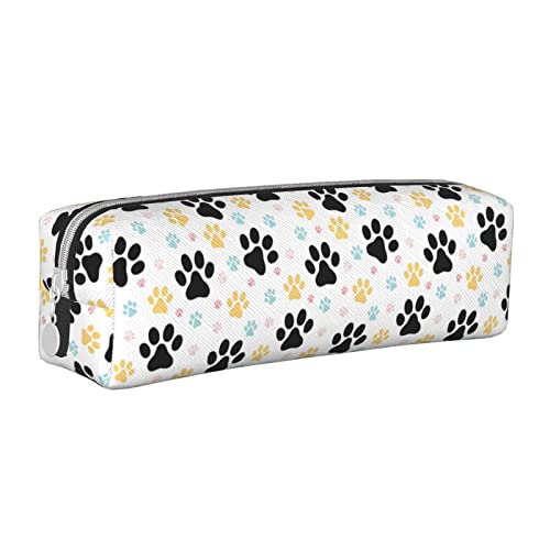 Oudrspo Federmäppchen mit Hundepfoten-Motiv, rund, Stiftetui, tragbar, Leder-Organizer mit Reißverschluss, Kosmetiktasche von Oudrspo