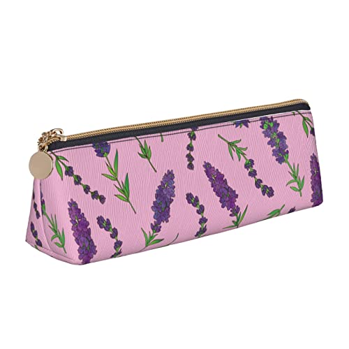 Oudrspo Federmäppchen mit Lavendel-Blumenmuster, dreieckig, tragbares Federmäppchen, Leder-Organizer mit Reißverschluss, Kosmetiktasche von Oudrspo