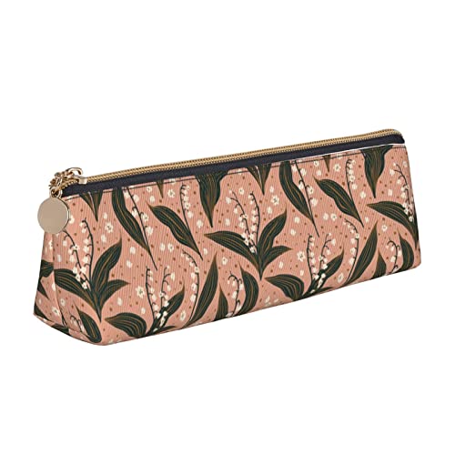 Oudrspo Federmäppchen mit Lilienmuster, dreieckig, tragbares Federmäppchen, Leder-Organizer mit Reißverschluss, Kosmetiktasche von Oudrspo
