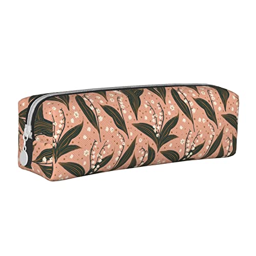 Oudrspo Federmäppchen mit Lilienmuster, rundes Stiftetui, tragbares Federmäppchen, Leder-Organizer mit Reißverschluss, Kosmetiktasche von Oudrspo