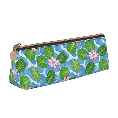 Oudrspo Federmäppchen mit Lotusblütenmuster, dreieckiges Stiftetui, tragbares Federmäppchen, Leder-Organizer mit Reißverschluss, Kosmetiktasche von Oudrspo
