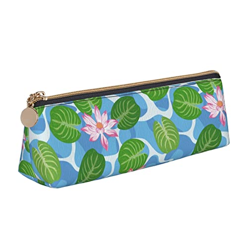 Oudrspo Federmäppchen mit Lotusblütenmuster, dreieckiges Stiftetui, tragbares Federmäppchen, Leder-Organizer mit Reißverschluss, Kosmetiktasche von Oudrspo