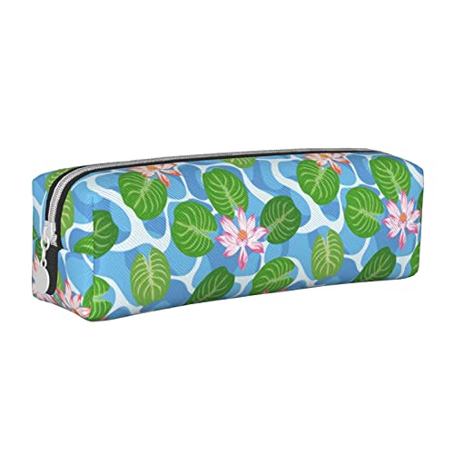 Oudrspo Federmäppchen mit Lotusblütenmuster, rundes Stiftetui, tragbares Federmäppchen, Leder-Organizer mit Reißverschluss, Kosmetiktasche von Oudrspo