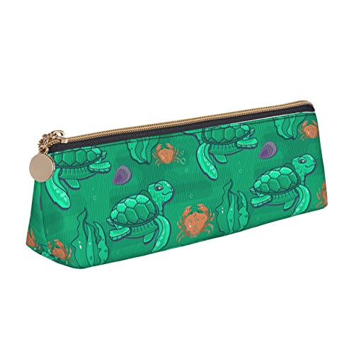 Oudrspo Federmäppchen mit Meeresschildkröten-Motiv, dreieckig, tragbares Federmäppchen, Leder-Organizer mit Reißverschluss, Kosmetiktasche von Oudrspo