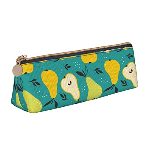 Oudrspo Federmäppchen mit Obst- und Birnenmuster, dreieckig, tragbares Federmäppchen, Leder-Organizer mit Reißverschluss, Kosmetiktasche von Oudrspo