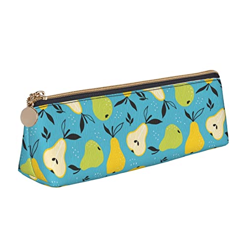 Oudrspo Federmäppchen mit Obst- und Birnenmuster, dreieckig, tragbares Federmäppchen, Leder-Organizer mit Reißverschluss, Kosmetiktasche von Oudrspo
