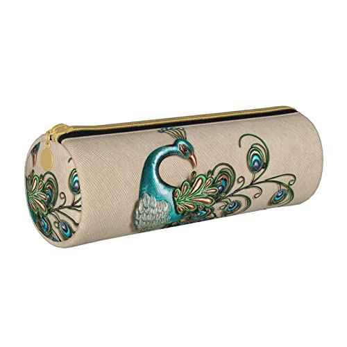 Oudrspo Federmäppchen mit Pfauenmuster aus Leder mit Reißverschluss, tragbare Schreibwarentasche, Organizer, Schreibwarenetui, Unisex von Oudrspo